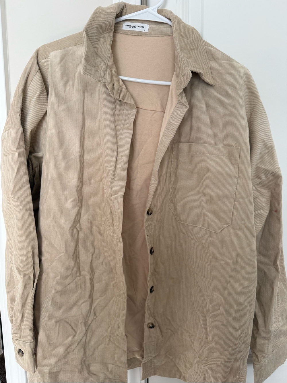 Pink Lily Beige Teddy Jacket - Corduroy Button-Front